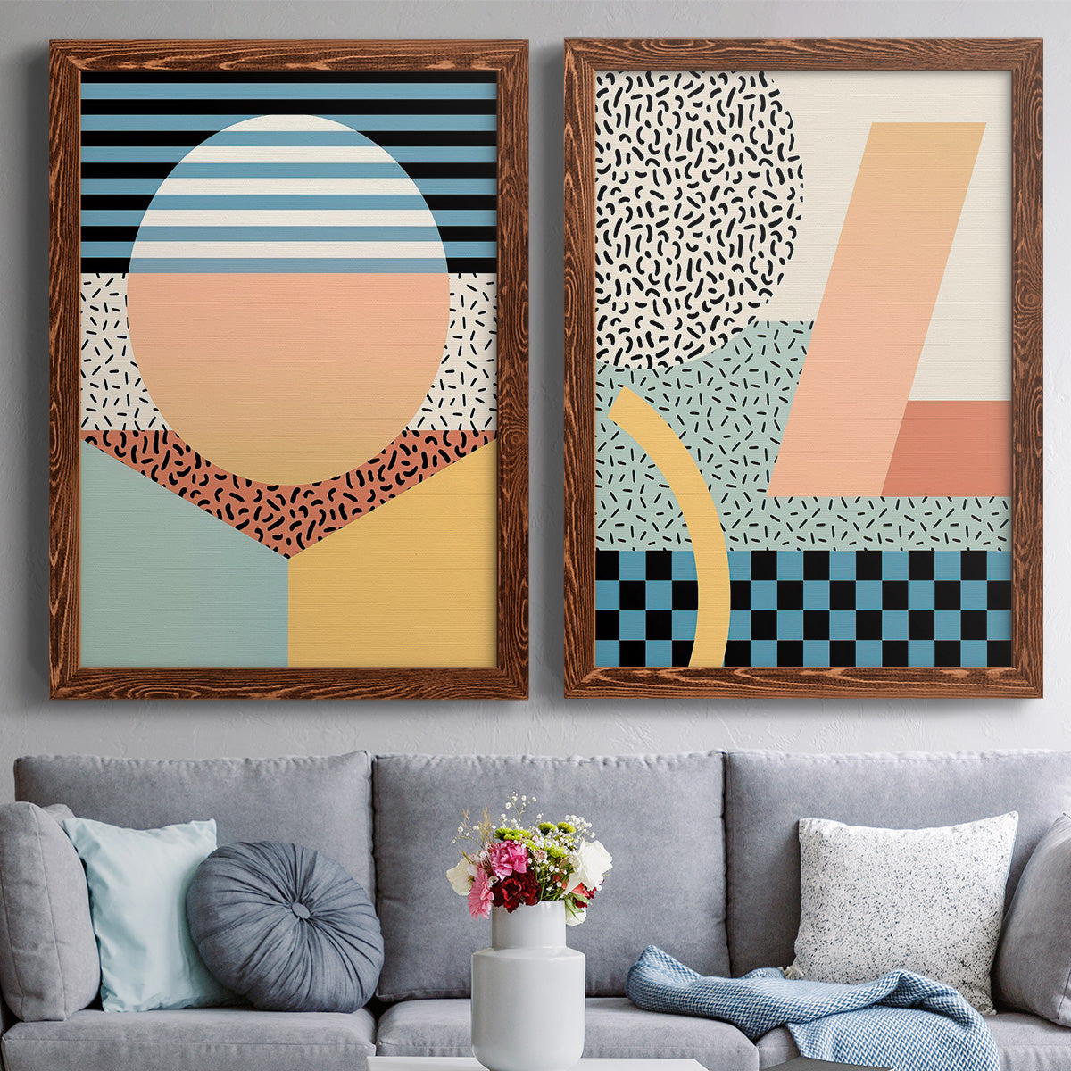 Modern Memphis III - Premium Framed Canvas 2 Piece Set - Ready to Hang