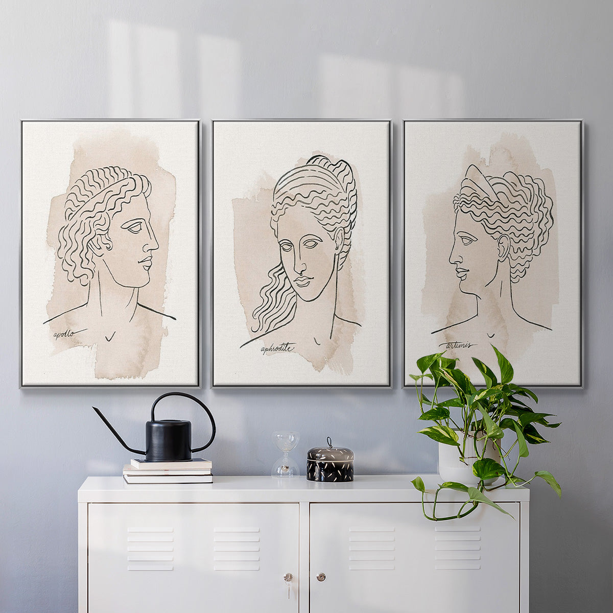 Greek Busts IV - Framed Premium Gallery Wrapped Canvas L Frame 3 Piece Set - Ready to Hang