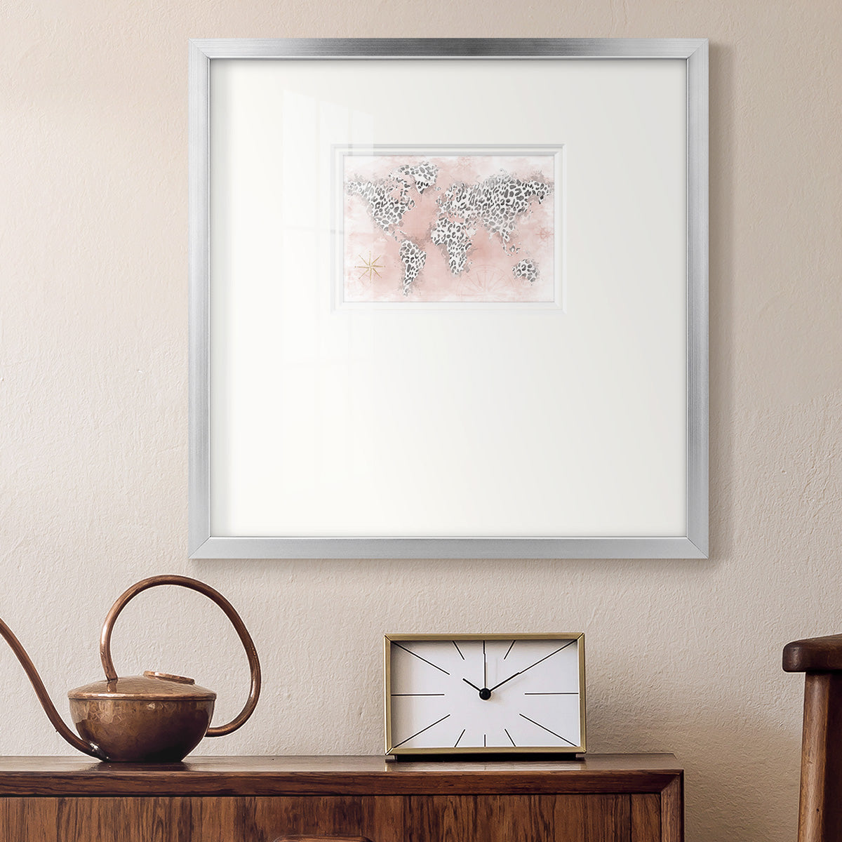 Pink Cheetah Map Premium Framed Print Double Matboard