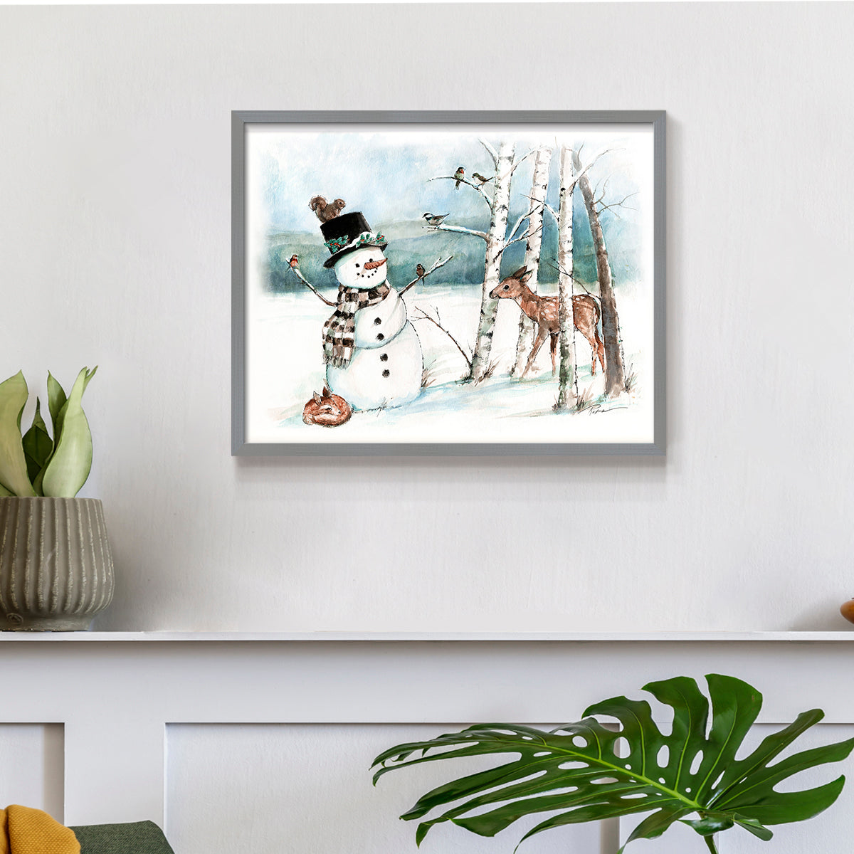 42975,snowman,deer,winter,forest,snowy landscape,birds,birch trees,scarf,top hat,wildlife,nature,frost,season,serene,animal,frosty,woodlands,frozen,cold,playful,outdoors,charming,magical,landscape art,whimsical,fauna,friendly,wildlife observation,tranquility,country scene,illustration,snowflakes,seasonal,heritage,woodland creatures,holiday,scenic,peaceful,natural beauty,art,Re-stickable,Landscape & Nature