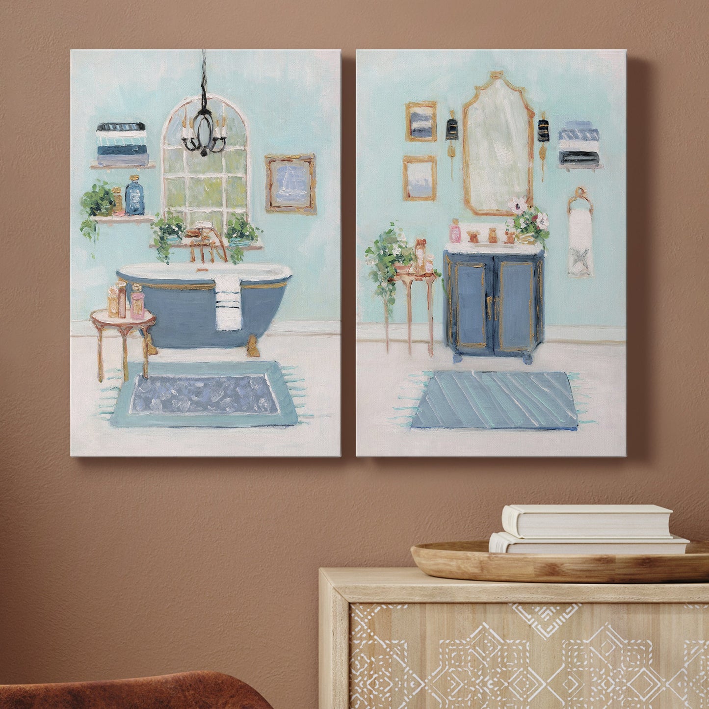 Blue Bath I Premium Gallery Wrapped Canvas - Ready to Hang - Set of 2 - 8 x 12 Each