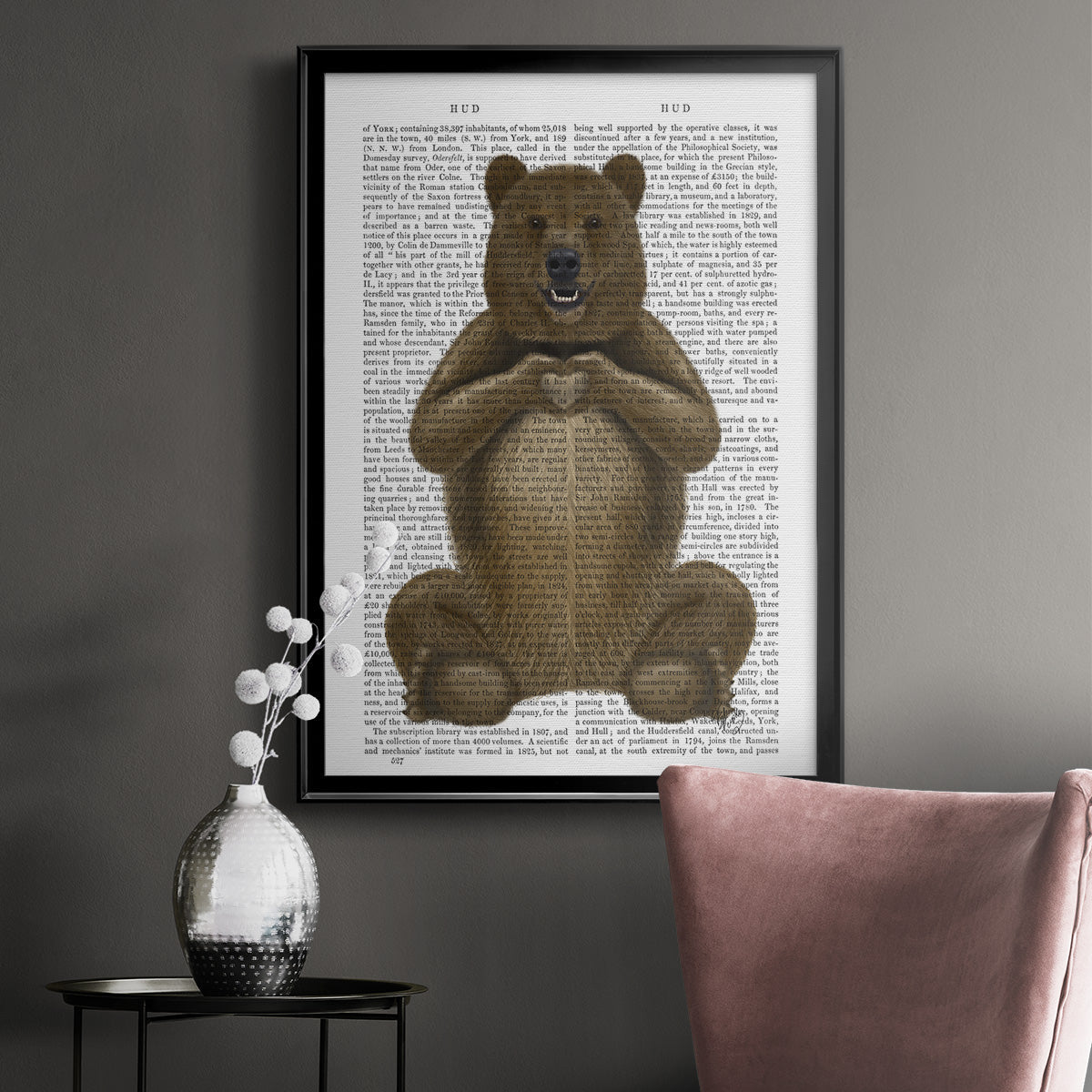 Bear and Hand Heart - Modern Framed Canvas Print