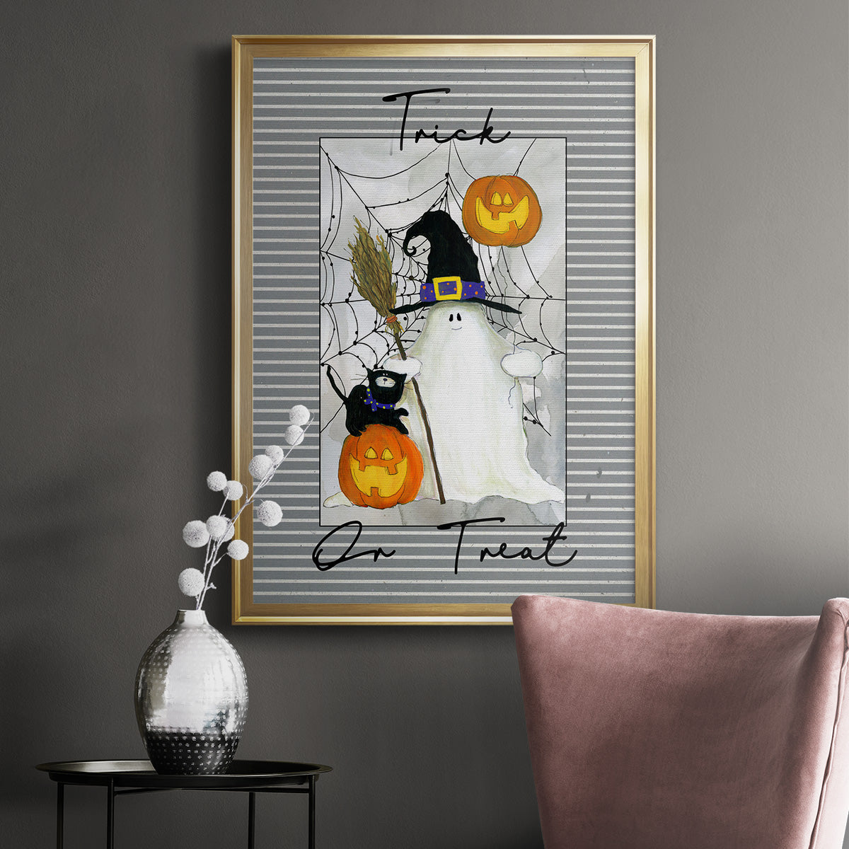 Trick or Treat Ghost - Modern Framed Canvas Print