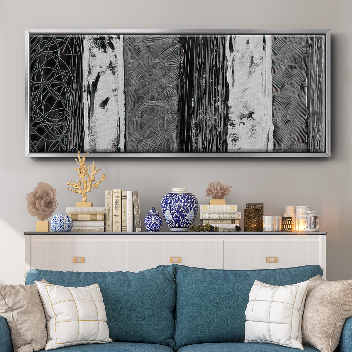 Printed Brushed Nickel Abstract I - Floater Framed Canvas Print