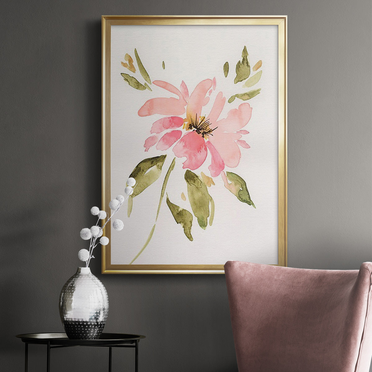 One Pink Bloom I - Modern Framed Canvas Print