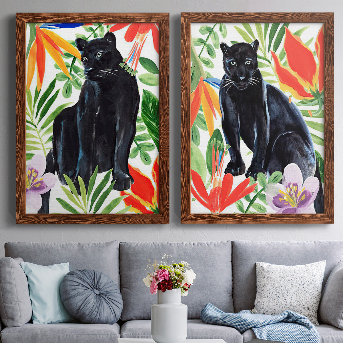 Panther's Paradise I - Premium Framed Canvas 2 Piece Set - Ready to Hang