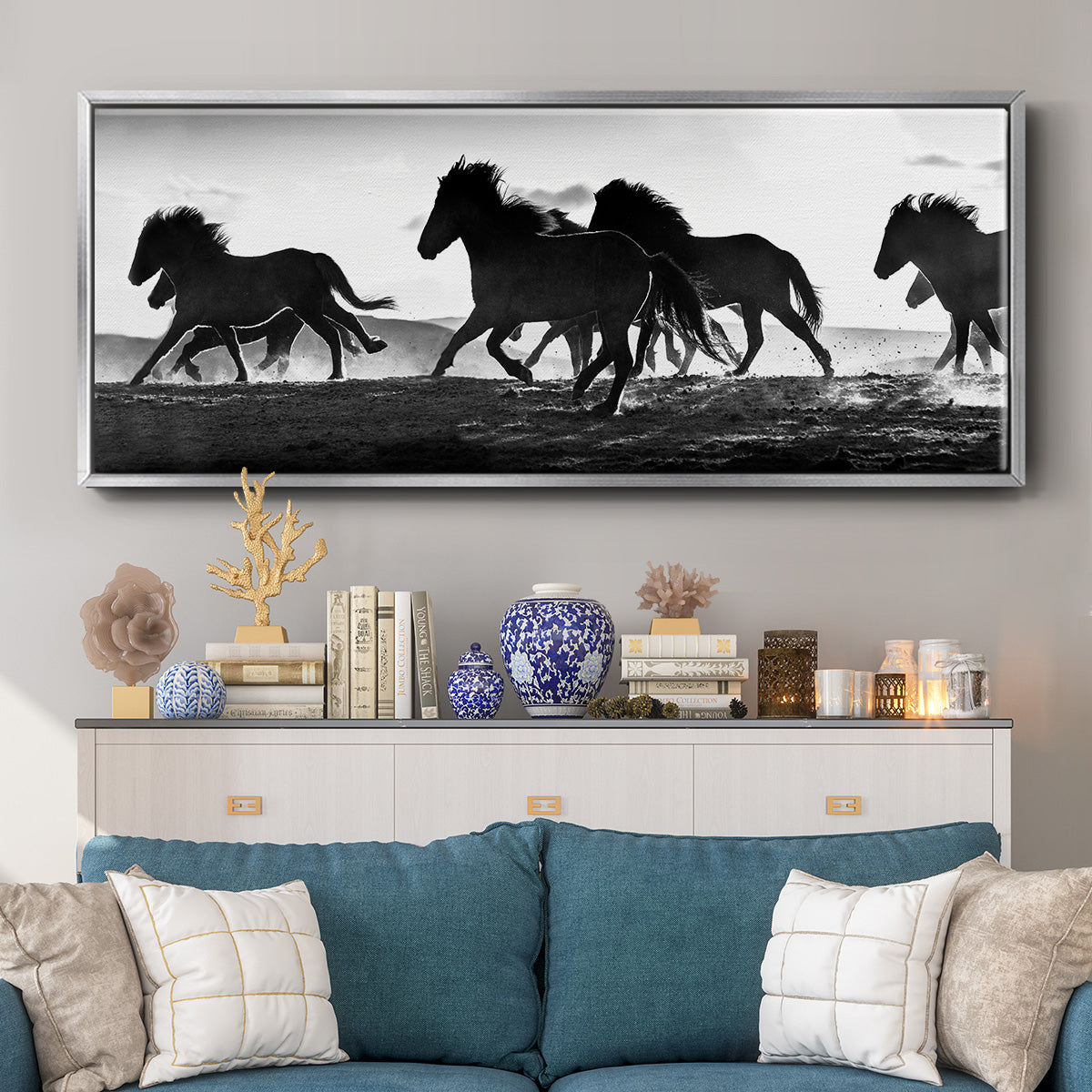 Icelandic Horses at Sunset - Floater Framed Canvas Print