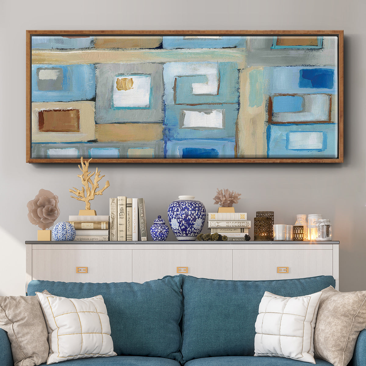 Variation on Greek Key II - Floater Framed Canvas Print