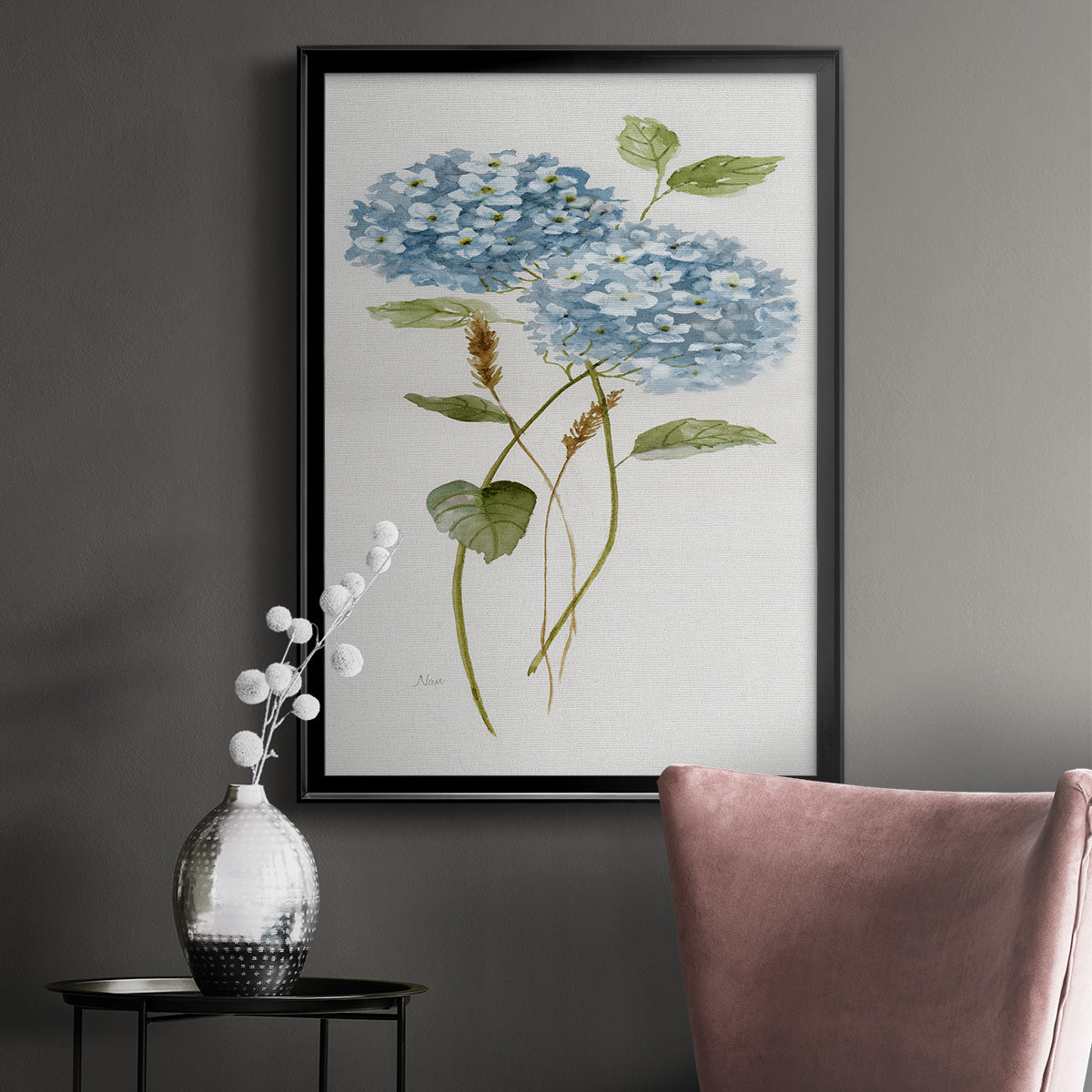 Petite Blue Hydrangea II - Modern Framed Canvas Print