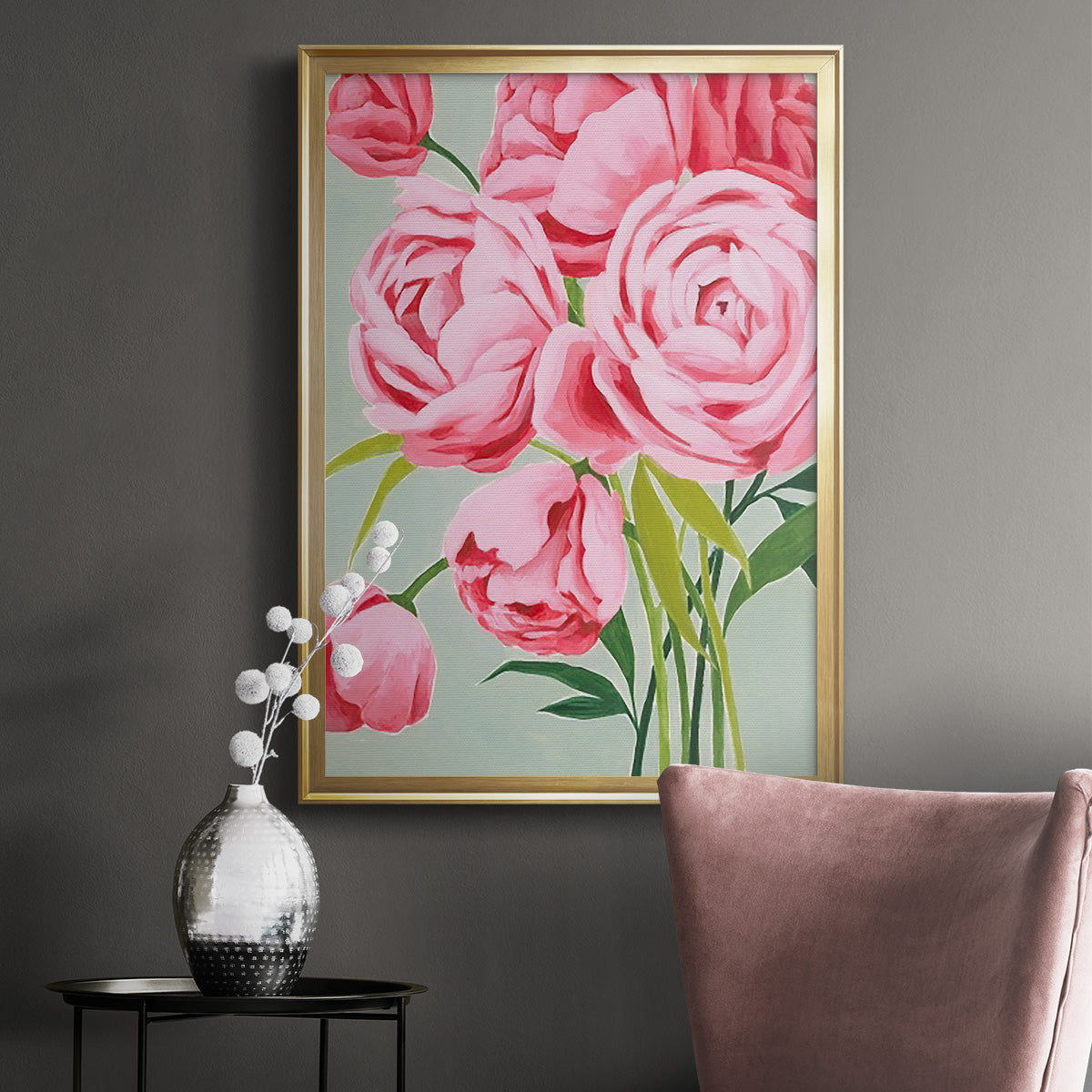 This Year's Peonies I - Modern Framed Canvas Print