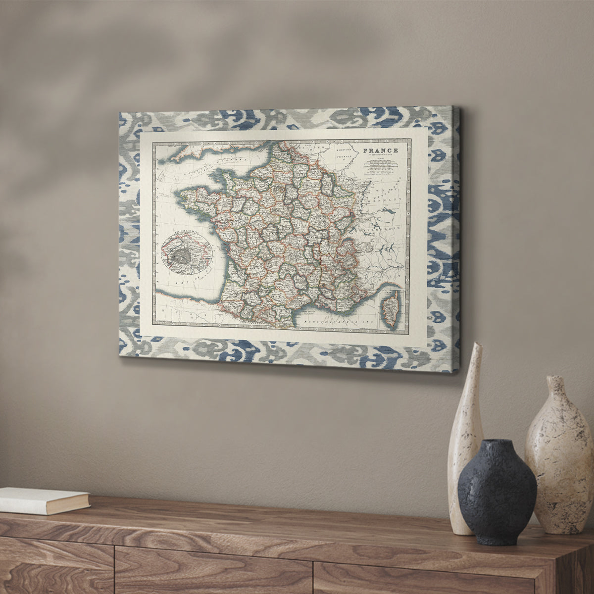 Bordered Map of France - Canvas Art Print