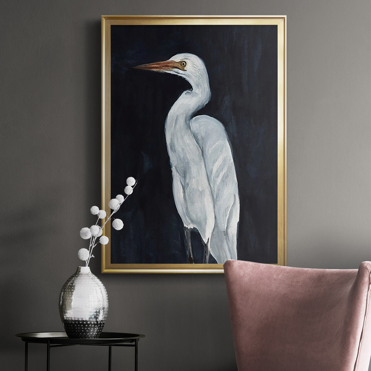 Calm Great Egret I - Modern Framed Canvas Print