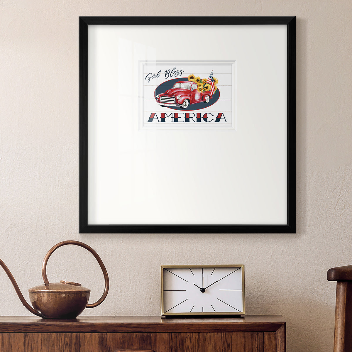 God Bless America Truck Premium Framed Print Double Matboard