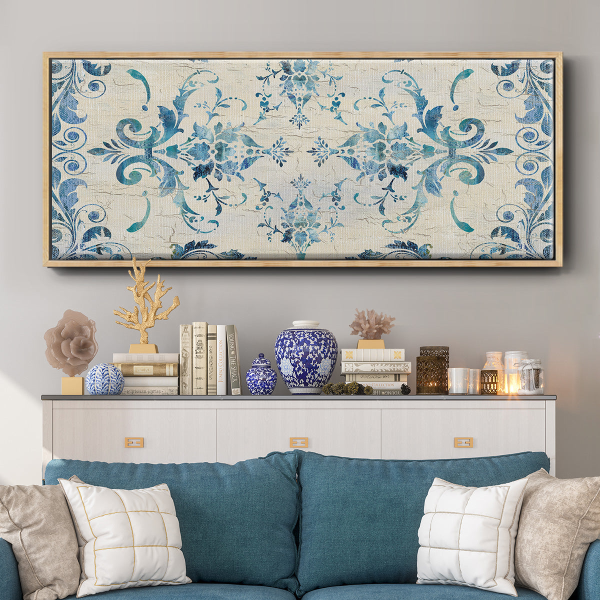 Border Damask - Floater Framed Canvas Print