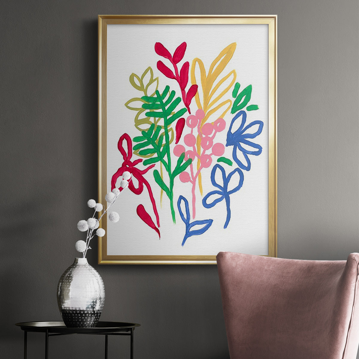 Bold Brushstroke Blooms II - Modern Framed Canvas Print