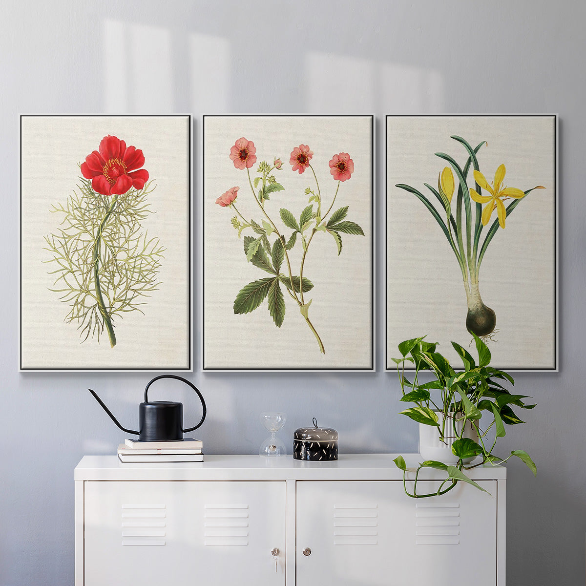 Flowers of the Seasons VI - Framed Premium Gallery Wrapped Canvas L Frame 3 Piece Set - Ready to Hang