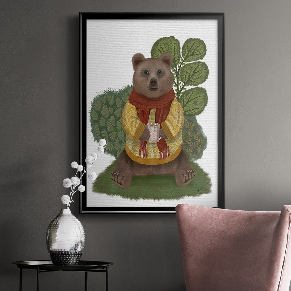 Hot Chocolate Bear - Modern Framed Canvas Print