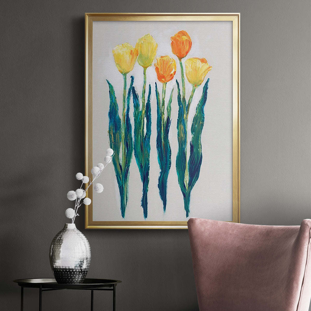 Tulips in a Row II - Modern Framed Canvas Print