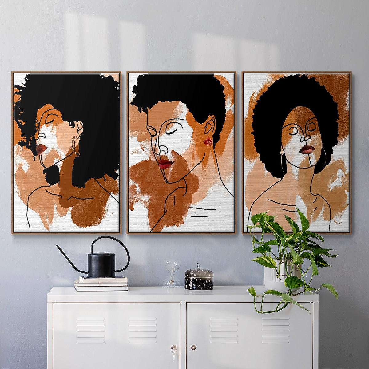 Phenomal Women I - Framed Premium Gallery Wrapped Canvas L Frame 3 Piece Set - Ready to Hang