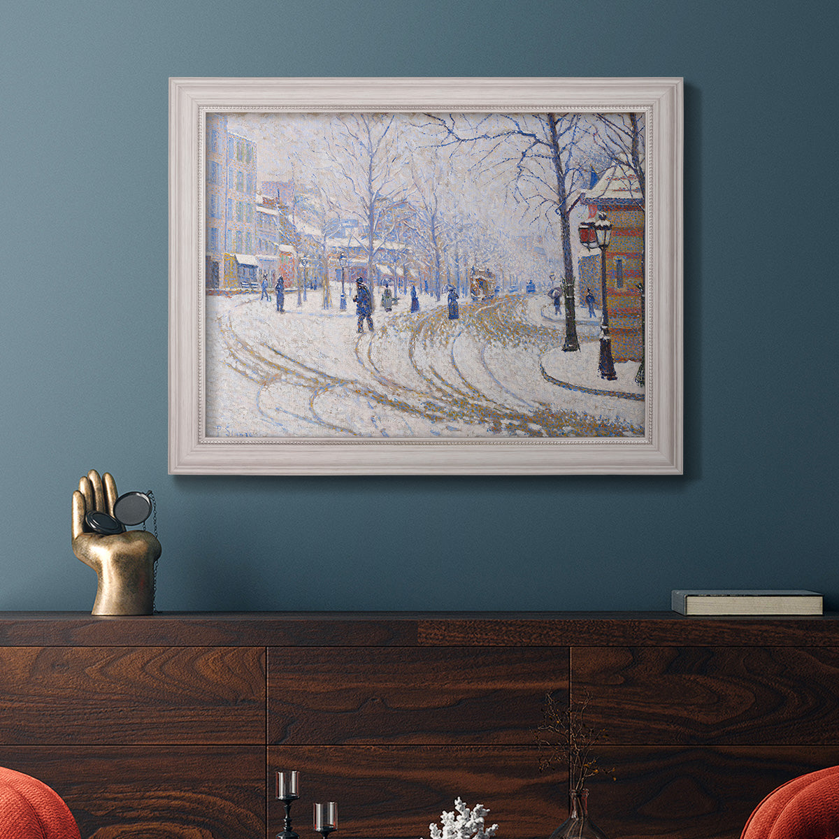 Snow, Boulevard de Clichy, Paris - Ornate Framed Canvas Print
