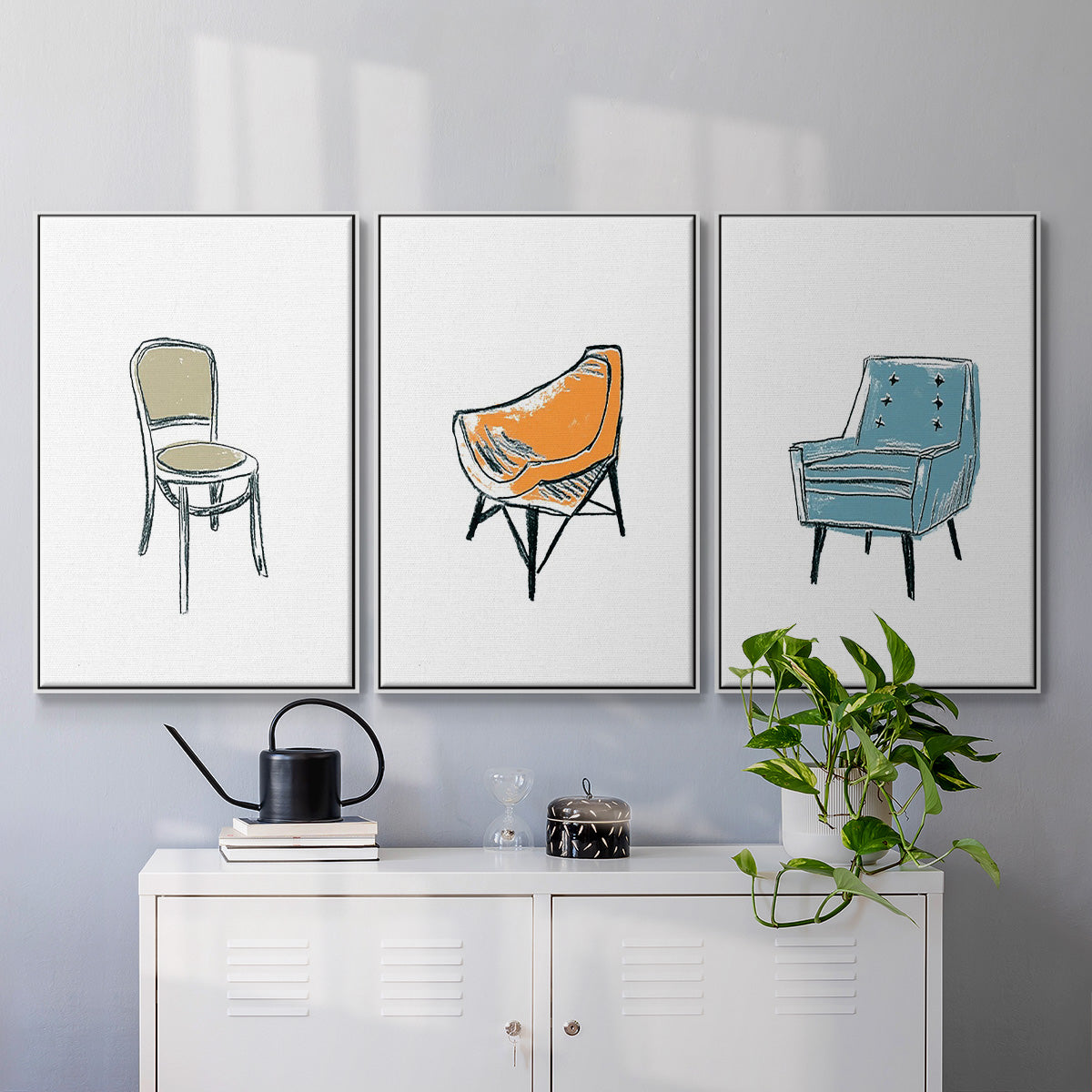 Take a Seat X - Framed Premium Gallery Wrapped Canvas L Frame 3 Piece Set - Ready to Hang