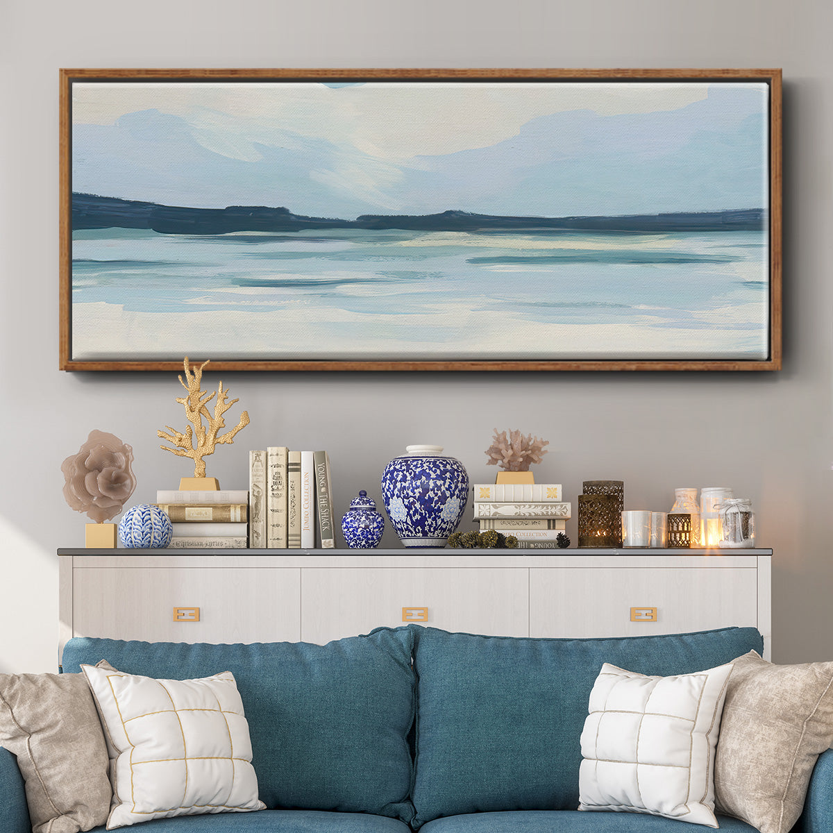 Cream Coastline I - Floater Framed Canvas Print