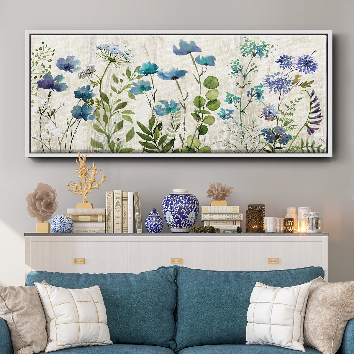 Blue Meadow - Floater Framed Canvas Print