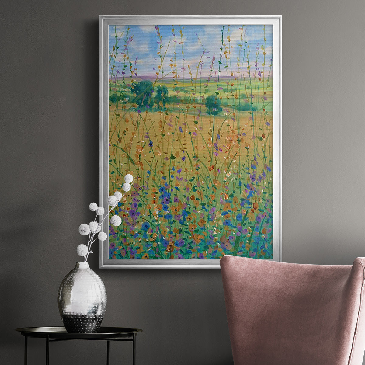 Wildflower Path I - Modern Framed Canvas Print