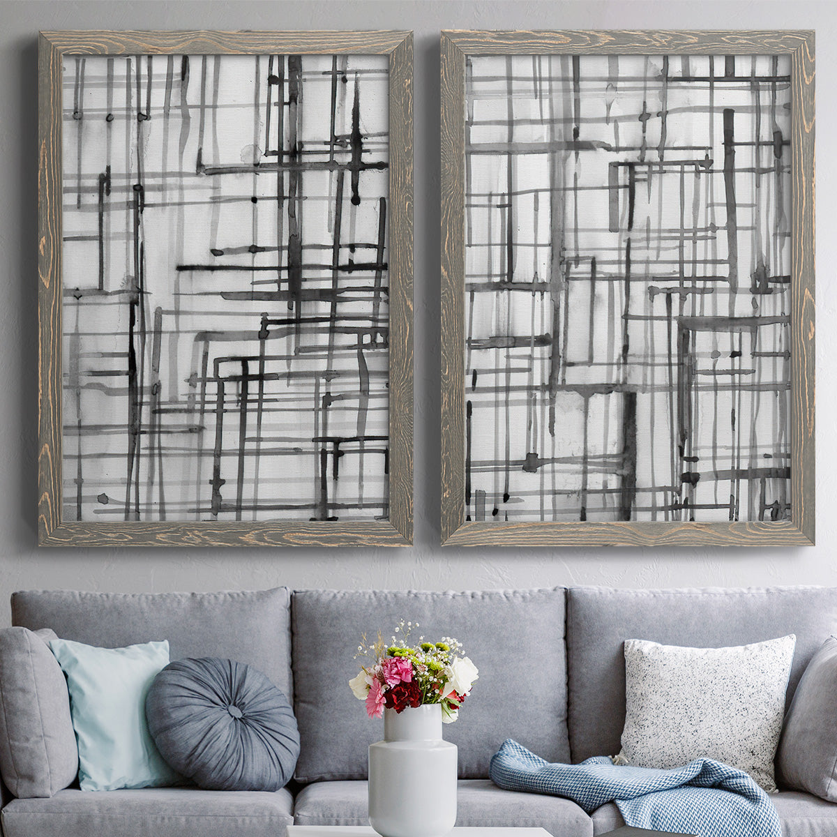 Line Meditation I - Premium Framed Canvas 2 Piece Set - Ready to Hang