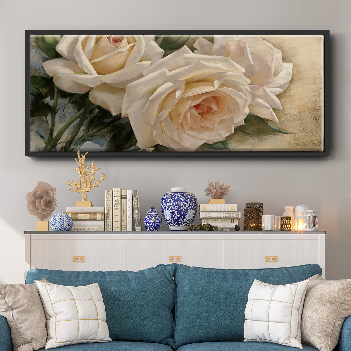 La Roseraie I - Floater Framed Canvas Print