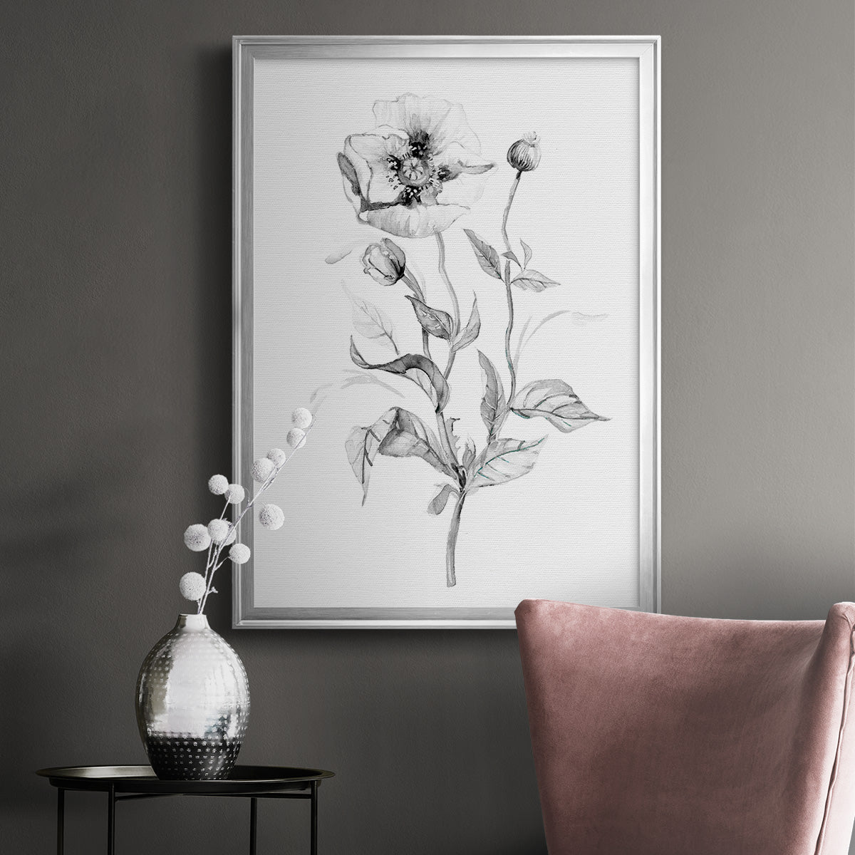 Wild Poppy Sketch - Modern Framed Canvas Print