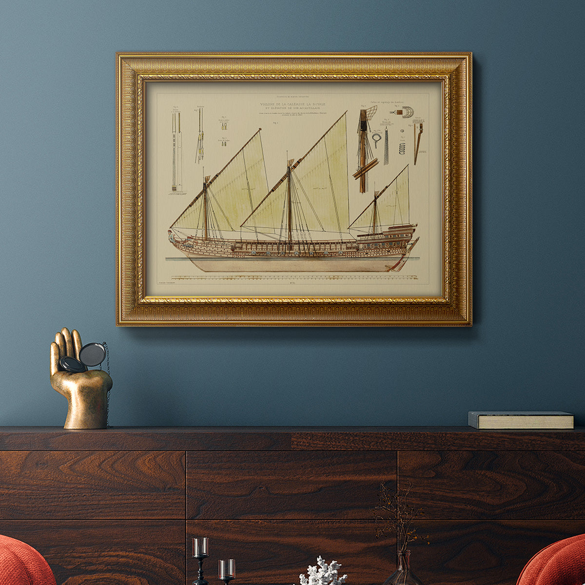 Antique Ship Plan VI Premium Framed Canvas- Ready to Hang