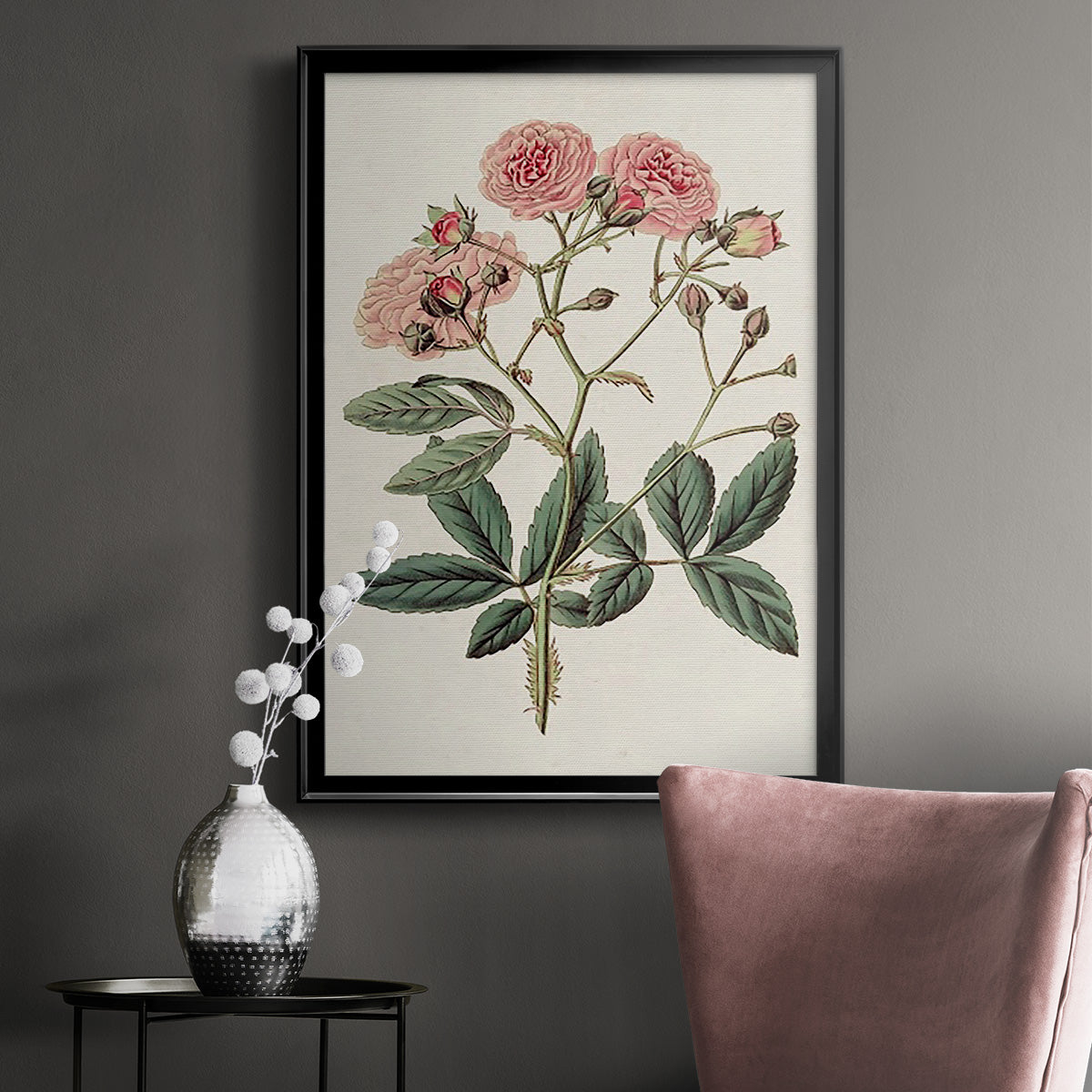 Pink Floral Mix V - Modern Framed Canvas Print