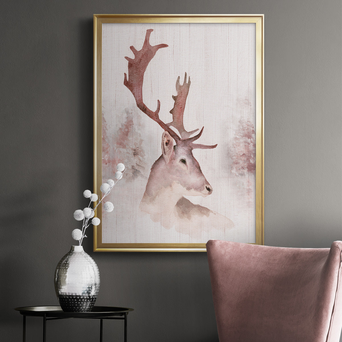 Blush Deer - Modern Framed Canvas Print