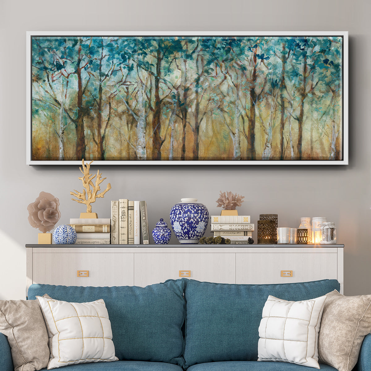 Sunlit Birch Grove - Floater Framed Canvas Print