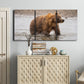 Three-panel canvas wall art featuring wildlife photography animal portrait, displayed above a cabinet in an entryway.
