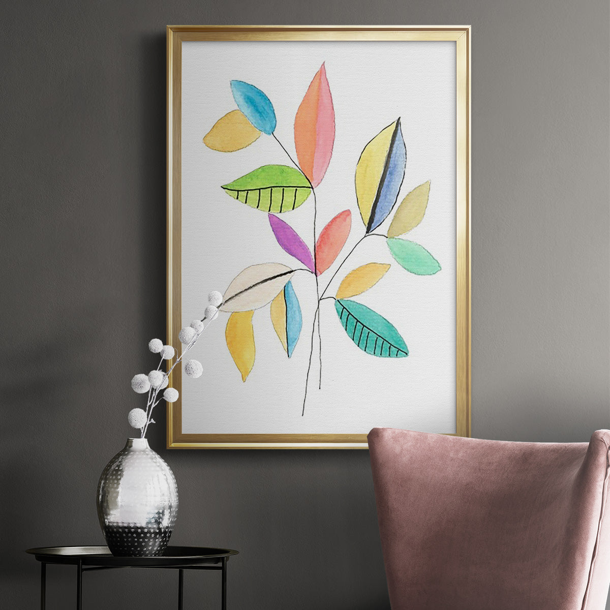 Color Pop Leaves I - Modern Framed Canvas Print