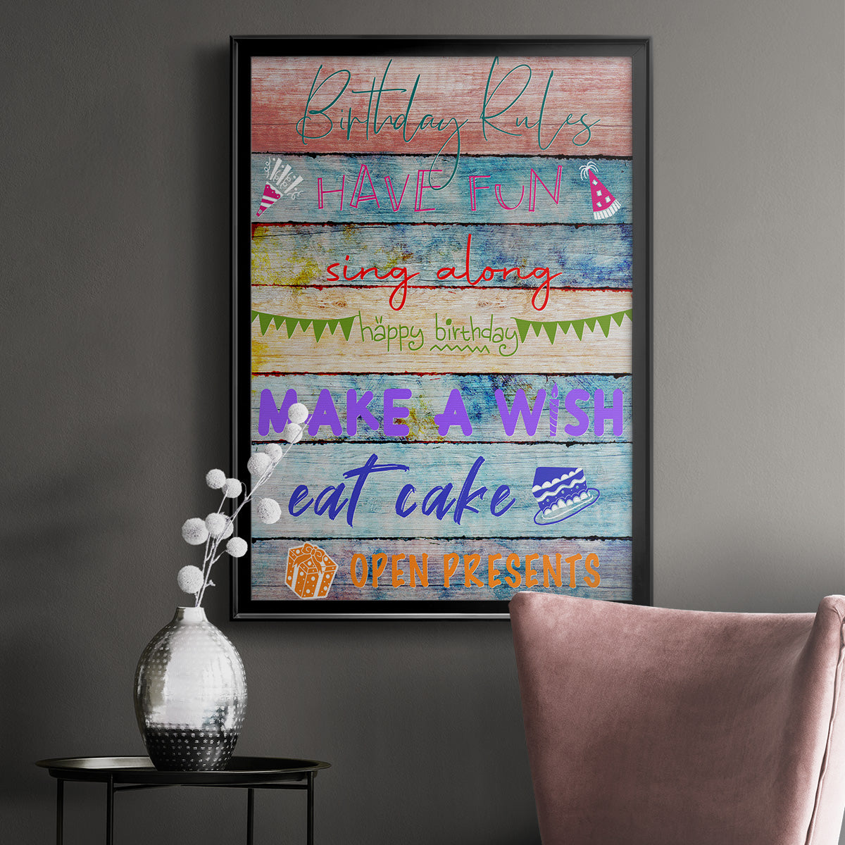 Birthday Rules - Modern Framed Canvas Print