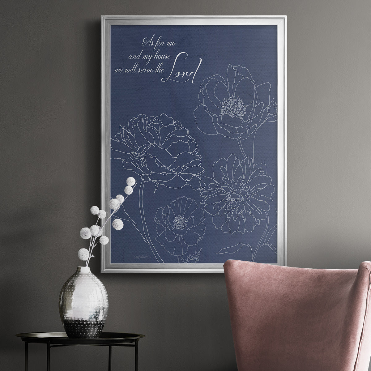 Serve the Lord Floral Sketch - Modern Framed Canvas Print