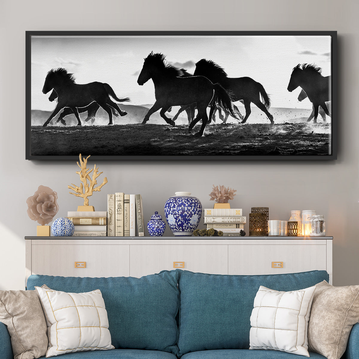Icelandic Horses at Sunset - Floater Framed Canvas Print