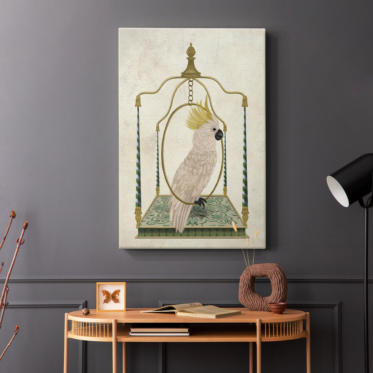 White Cockatoo on Swing - Canvas Art Print