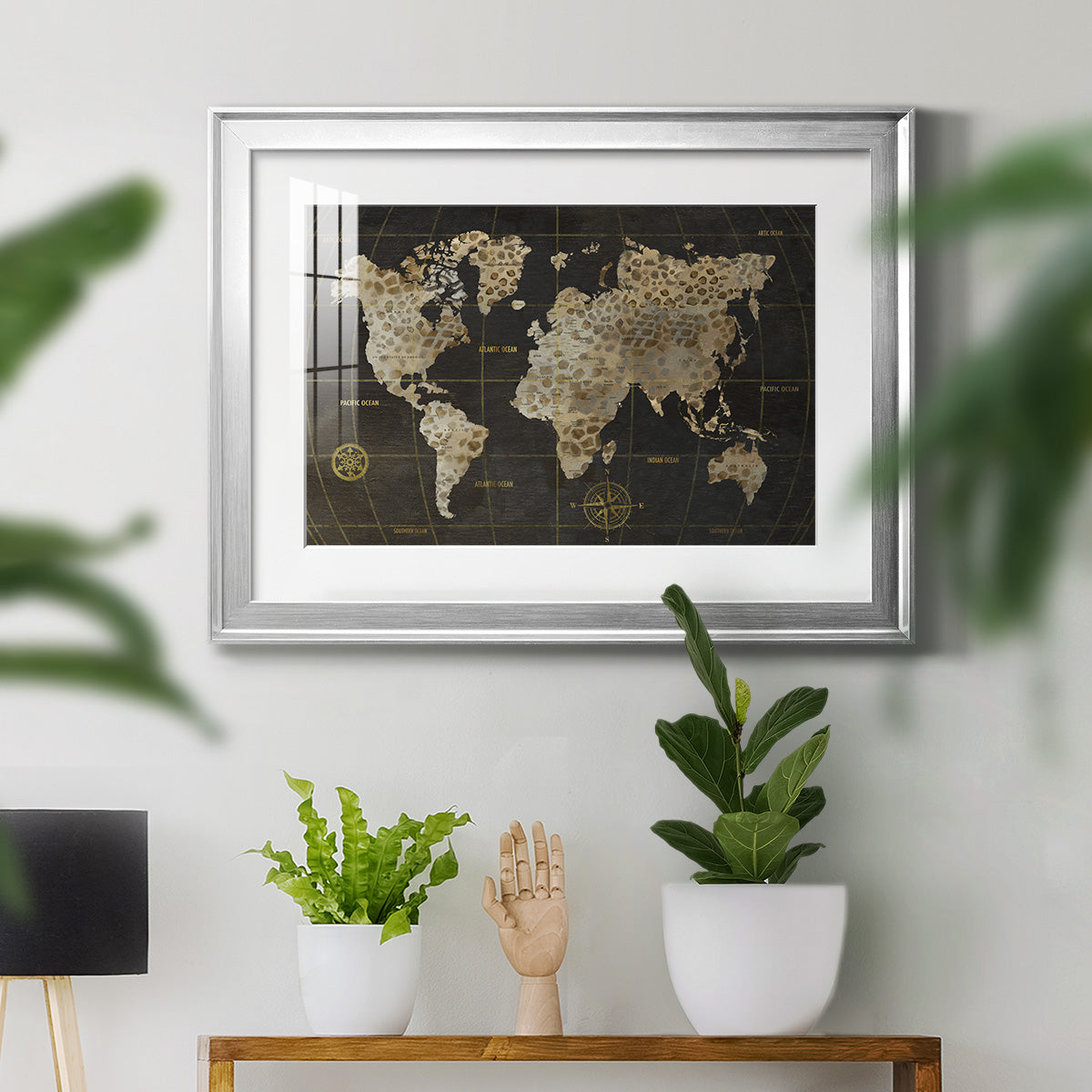 Safari World Map Premium Framed Print - Ready to Hang