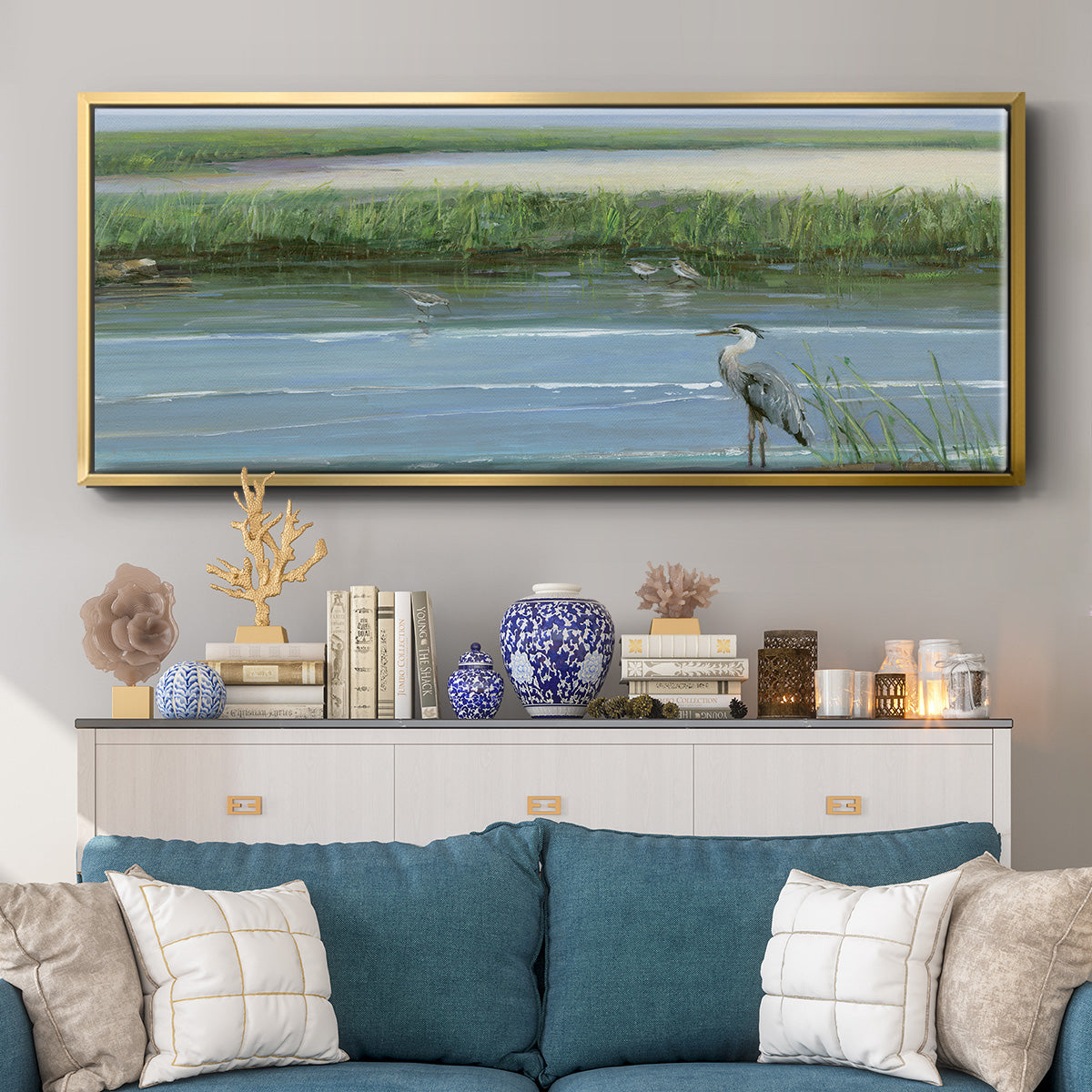 Wading at Dusk - Floater Framed Canvas Print