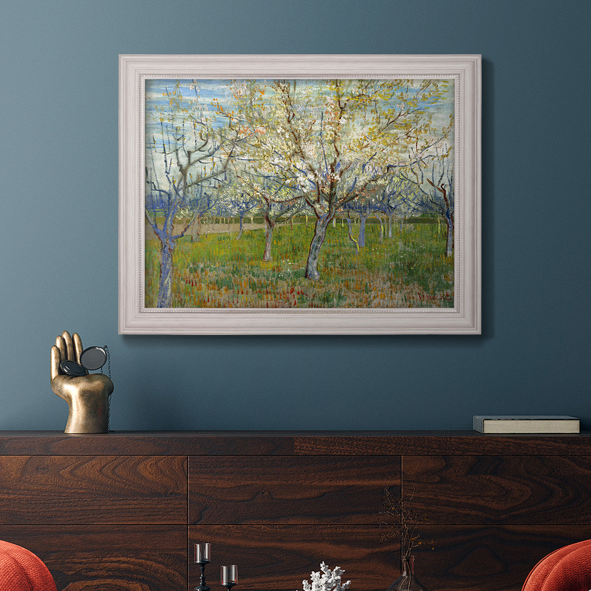 Orchard With Blossoming Apricot Trees - Ornate Framed Canvas Print