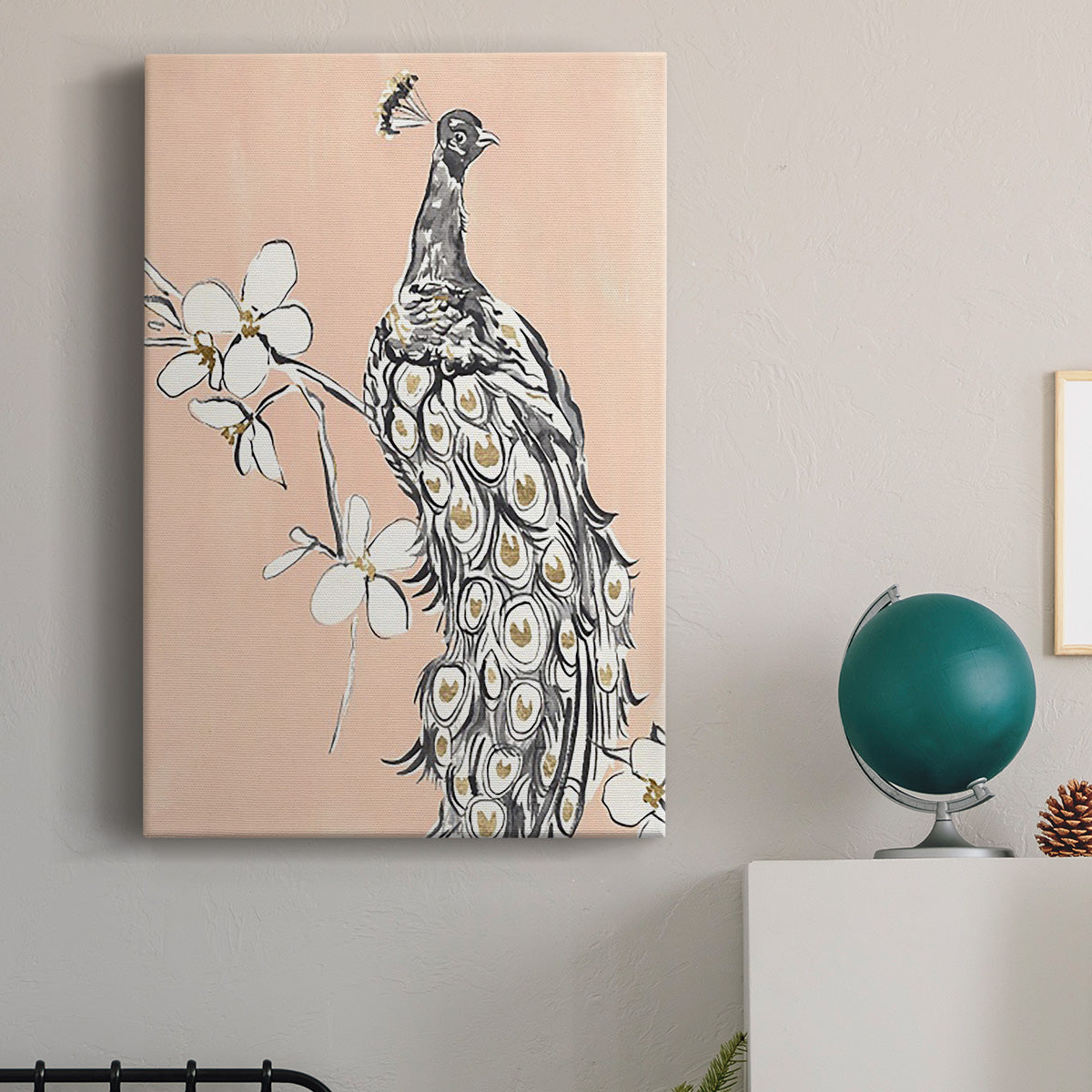 Peacock in Gold I Premium Gallery Wrapped Canvas - Ready to Hang