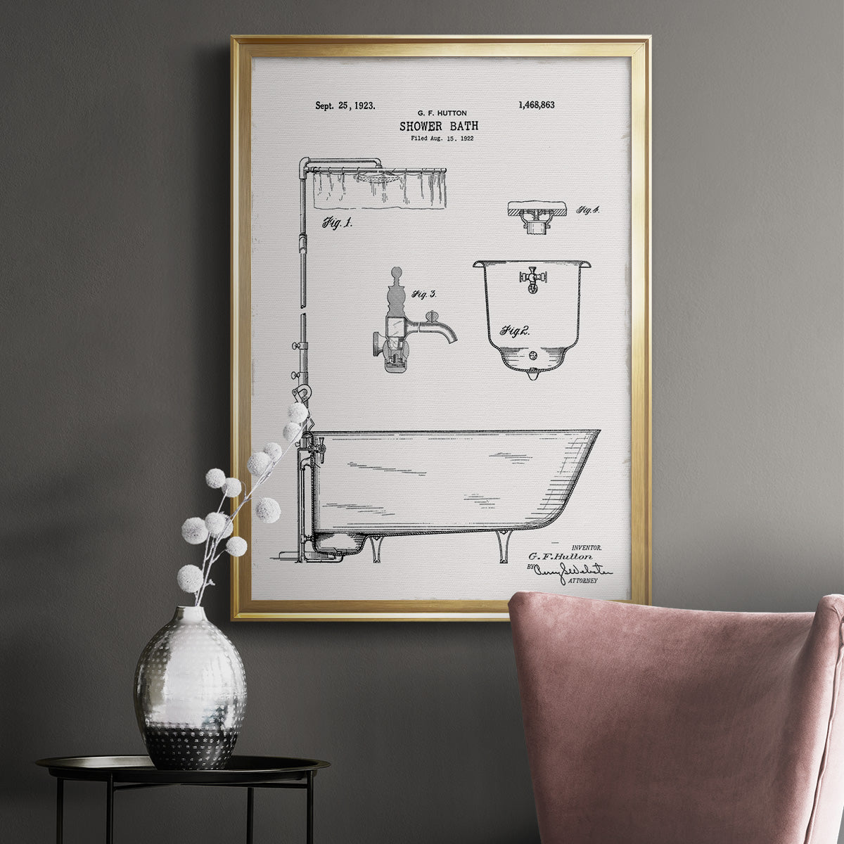 Vintage Bath I - Modern Framed Canvas Print
