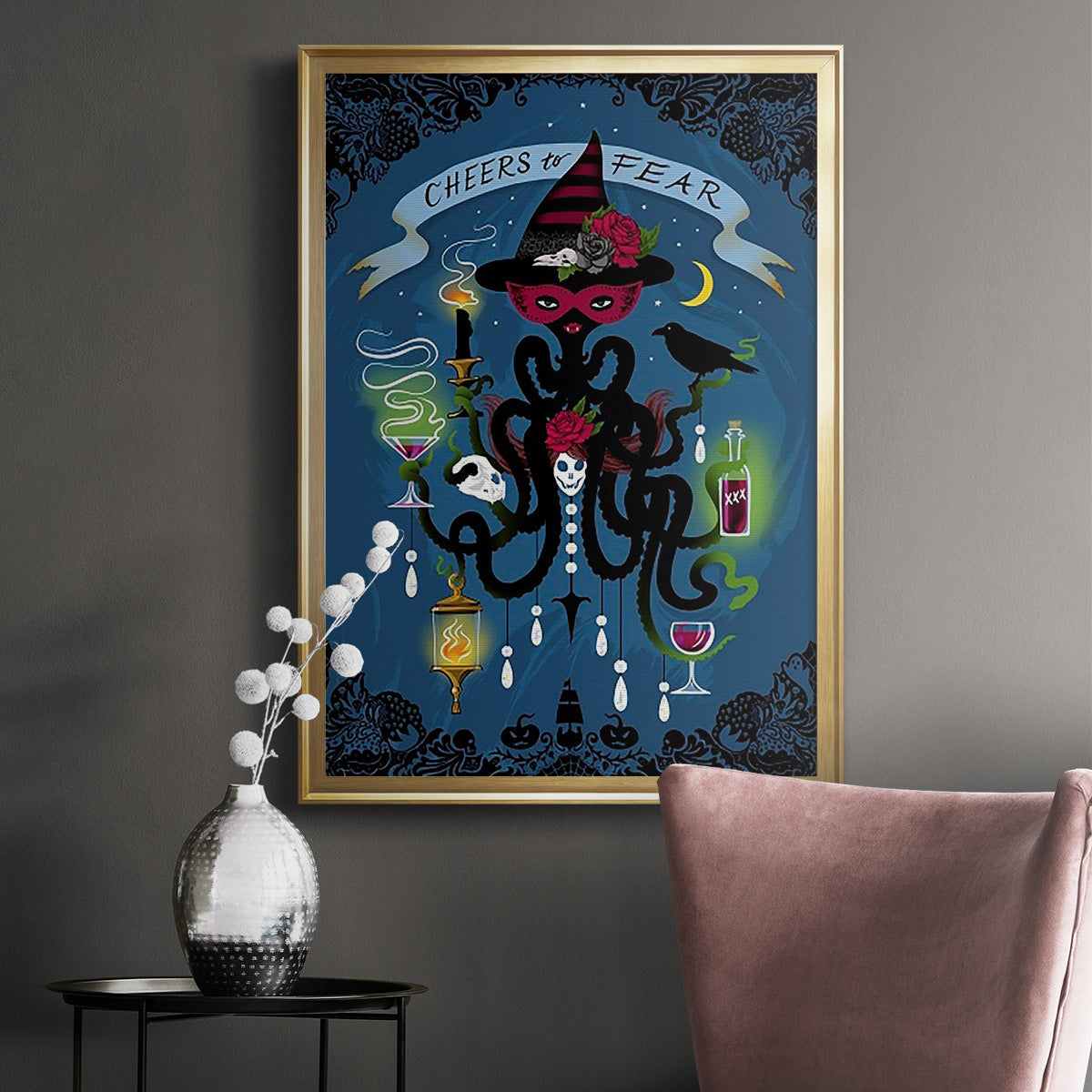 Spooky Cephalopod Chandeliers I - Modern Framed Canvas Print