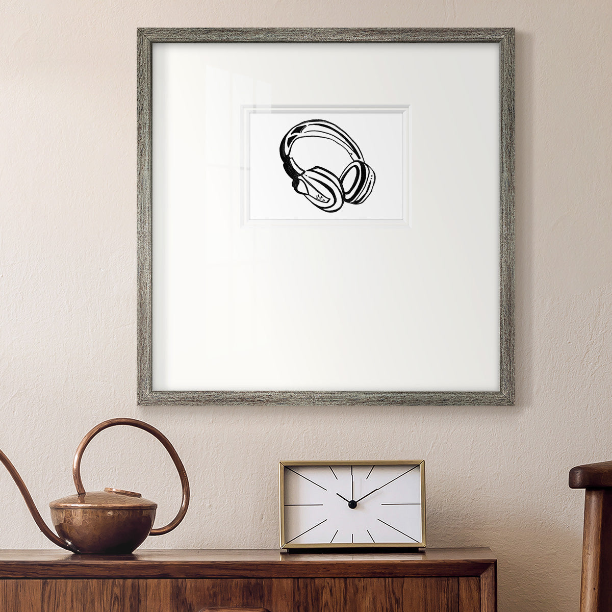 Headphones Sketch Premium Framed Print Double Matboard