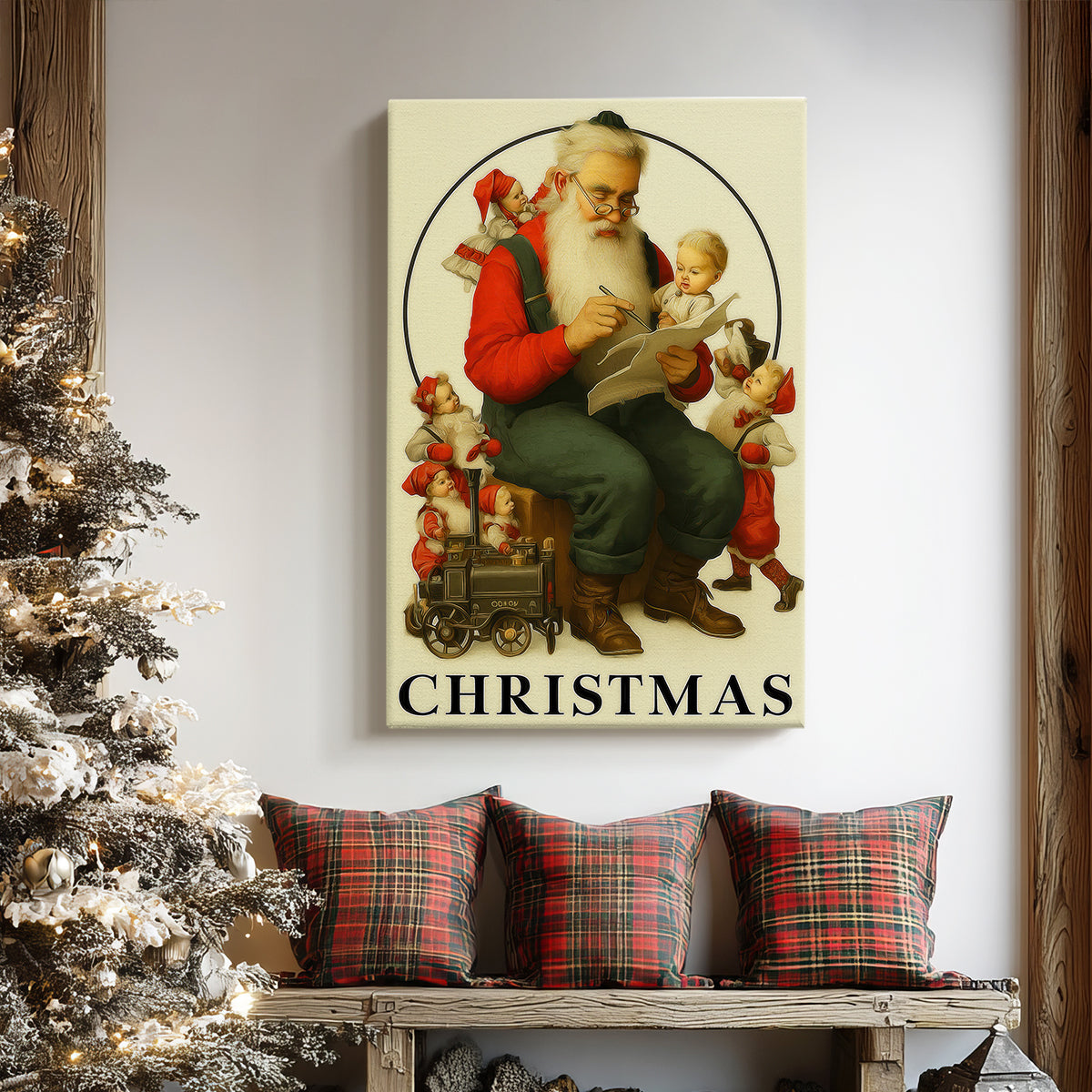 Tinsel-Gold Wreath Square - Canvas Art Print