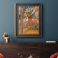 Impressionist ballet dancer composition by Edgar Degas in an ornate bronzed mahogany wood frame displayed in a dark-toned interior setting.